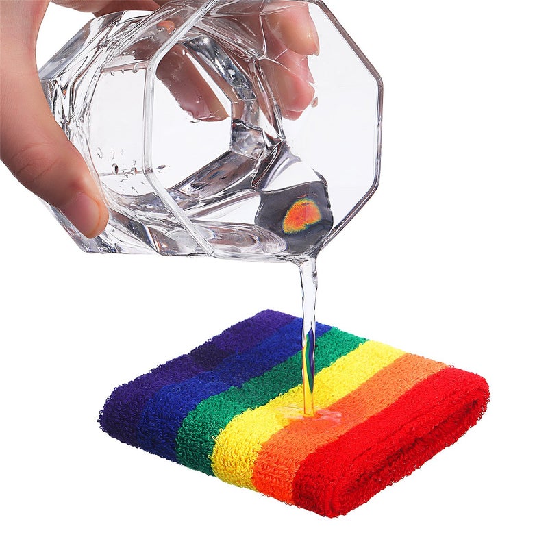 Bememo 12 Pcs Rainbow Terry Cloth Sweatbands Set for Men & Women - 4 Striped Headbands, 8 Wristbands for Sports, Gym, LGBT Pride Parades (Rainbow) - Image 3